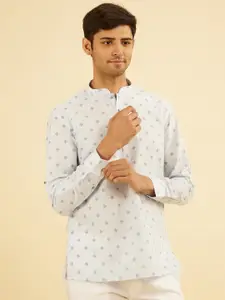Manyavar Men Geometric Printed Festive Cotton Short Kurta