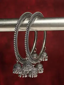 Anouk Set Of 2 German Silver Oxidized Kada Bangles