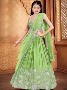 F Plus Fashion Girls Thread Work Semi-Stitched Lehenga & Unstitched Blouse With Dupatta