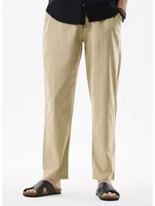 Snitch Men Striped Mid-Rise Regular Fit Cotton Trousers