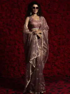 Saree mall Organza Ethnic Embellished Ready to Wear Saree with Matching Blouse