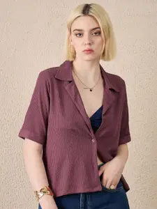 The Roadster Lifestyle Co. Women Textured Cuban Collar Cotton Casual Shirt