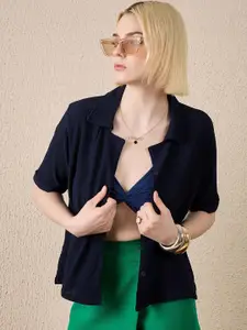 The Roadster Lifestyle Co. Women Textured Spread Collar Cotton Casual Shirt