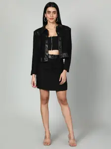 Fashion Gaiia Shoulder Strap Neck Top With Skirt Co-Ords With Coat