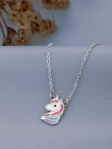Carlton London 925 Sterling Silver Rhodium Plated with Enamel Unicorn Pendant and Chain