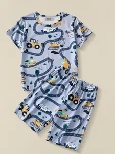 INCLUD Boys Printed Round Neck T-Shirt With Shorts