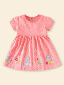 INCLUD Girls Polka Dot Print Applique Fit & Flare Dress