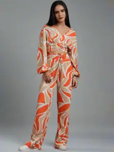 Fashion Gaiia Printed V Neck Top & Trousers Co-Ord Set
