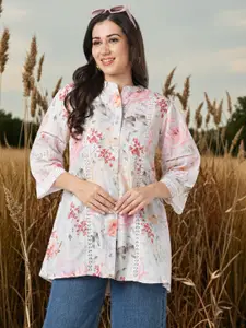 FASHOR Women Floral Printed Linen A-Line Kurti