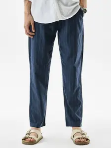 Snitch Men Striped Mid-Rise Regular Fit Trousers