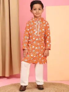 Cutiekins Boys Floral Printed Regular Straight Kurta with Pyjamas