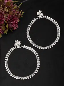 Anouk Set of 2 Silver-Plated Artificial Stone Studded Anklets
