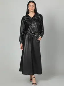 Fashion Gaiia Faux Leather Top & Skirt Co-Ord Set