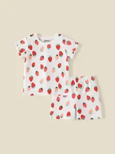 INCLUD Girls Printed Round Neck T-Shirt With Shorts