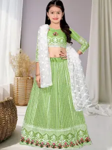 F Plus Fashion Girls Embroidered Thread Work Semi-Stitched Lehenga &Blouse With Dupatta