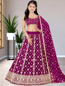 F Plus Fashion Girls Purple Embellished Semi-Stitched Lehenga Blouse With Dupatta