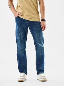 Snitch Men Relaxed Fit Mid-Rise Low Distress Light Fade Stretchable Cotton Jeans
