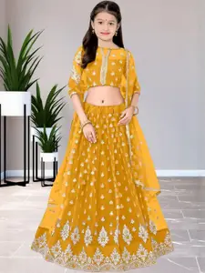 F Plus Fashion Girls Yellow Embellished Semi-Stitched Lehenga Blouse With Dupatta