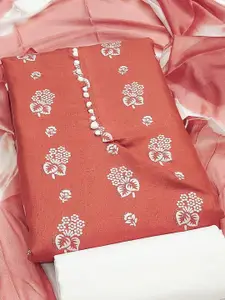 Peachmode Peach Floral Foil Printed Cotton Blend Unstitched Dress Material