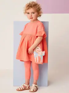 INCLUD Girls Embroidered Round Neck Top With Leggings