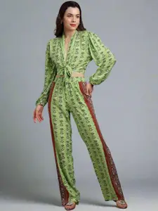 Fashion Gaiia Floral Printed Pure Cotton Top & Trousers Co-Ord Set