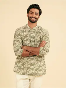 Manyavar Men Abstract Printed Mandarin Collar Cotton Short Kurta