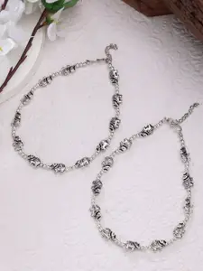 Anouk Set of 2 German Silver-Plated Elephant Design Anklets