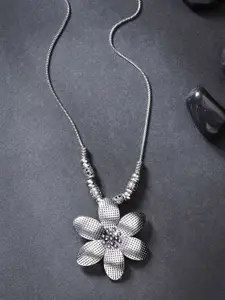 Anouk German Silver -Plated Floral Shape Pendant With Chain