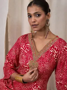 Anouk Women Abstract Printed V-Neck Embroidered Zari Kurta