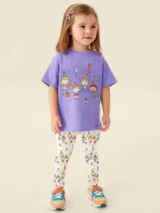 INCLUD Girls Printed Round Neck T-Shirt With Legging