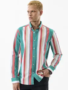 Snitch Men India Slim Fit Vertical Striped Button-Down Collar Cotton Casual Shirt