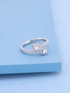 Kushal's Fashion Jewellery White Rhodium-Plated Trendy Party Zircon Finger Ring