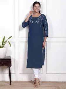 Jevi Prints Floral Printed Cotton Denim Straight Kurta