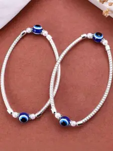 Inites Silver-Plated Artificial Stones and Beads Evil Eye Anklet
