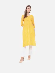 4u Fashion Women Leheriya Dyed Thread Work Handloom Kurta