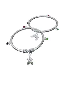 Inites Silver-Plated Ghungroo Leg Painjan Artificial Stones Anklet