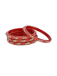 1ST TIME Women Red Gold-Plated  Artificial Stones and Beads Handcrafted Glass Bangle Set