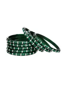 1ST TIME Women Green Pack of 8 Stones and Beads Alloy Bangle