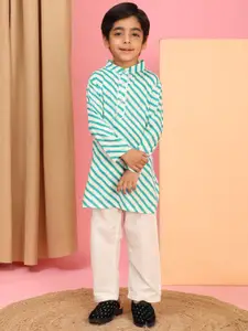 Cutiekins Boys Striped Mandarin Collar Kurta With Pyjama