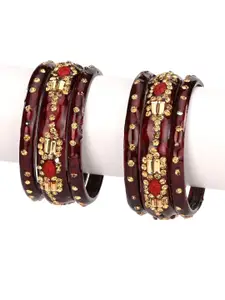 1ST TIME Set of 6 Artificial Beads & Stones Studded Alloy Bangle