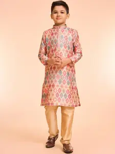 Manyavar Boys Woven Design Mandarin Collar Kurta With Pyjamas