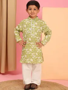 Cutiekins Boys Floral Printed Mandarin Collar Kurta With Pyjama