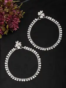 Anouk Set Of 2 Silver-Plated Artificial Stones Studded Anklets