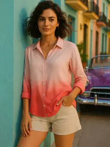 Maaesa Women Relaxed Regular Fit Dyed Spread Collar Casual Shirt