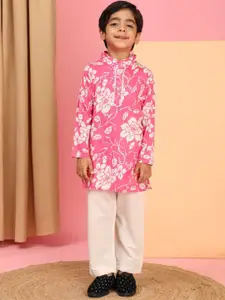Cutiekins Boys Floral Printed Mandarin Collar Kurta With Pyjama