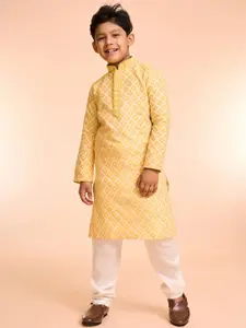 Manyavar Boys Woven Design Mandarin Collar Kurta With Pyjamas