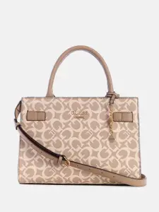 GUESS Printed Structured Satchel With Cut Work