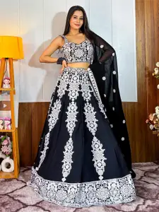 FABPIXEL Embroidered Sequinned Semi-Stitched Lehenga & Unstitched Blouse With Dupatta