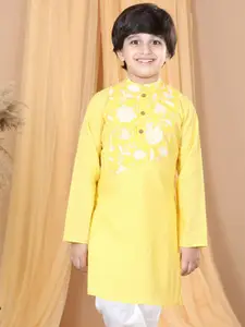 Sangria Boys Floral Printed Mandarin Collar Pure Cotton Straight Kurta