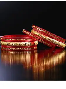 1ST TIME Set of 6 Red & Gold Plastic Bangle